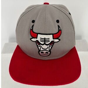 Mitchell & Ness Chicago Bulls Hat Mens Grey Red Snapback Adjustable Cap NBA